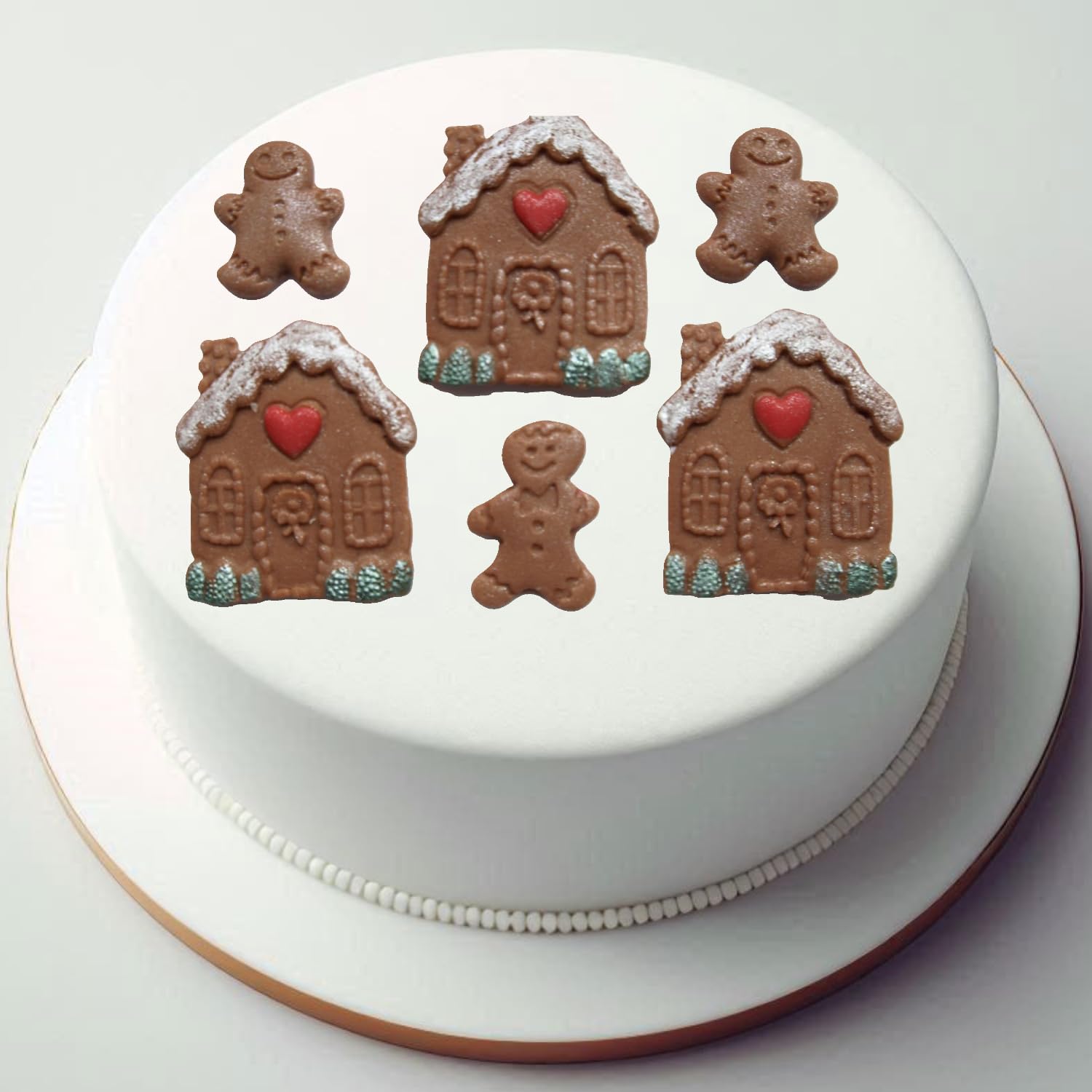 12x Edible Gingerbread House Gingerbread Man Cupcake Toppers- Edible Fondant Decorations, Christmas Cake Topper