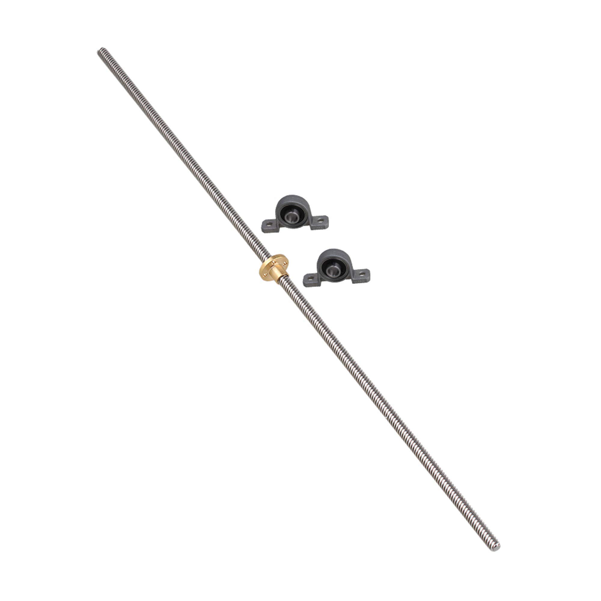 CNBTR500mm Length 8mm Dia Silver Horizontal Lead Screw Rod & Pillow Block Mounted Bearing for 3D Printer Set