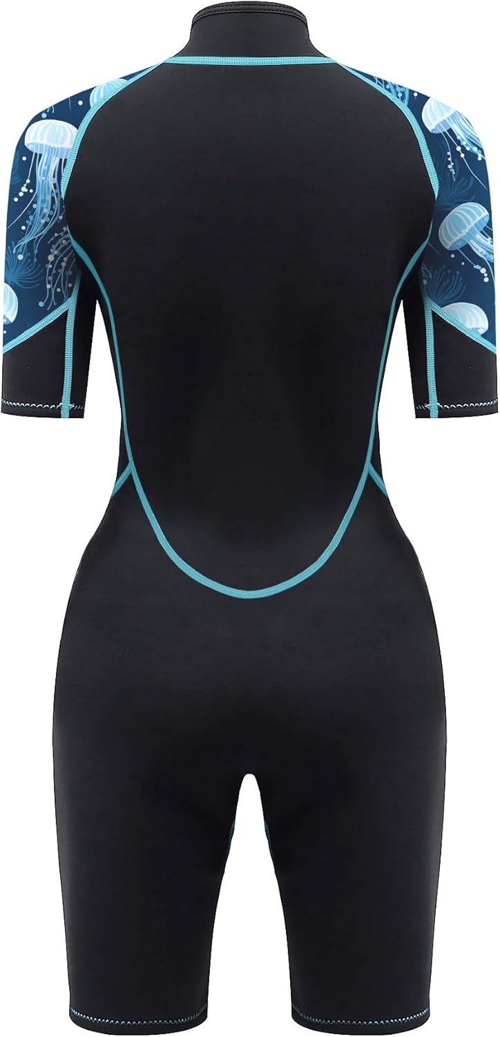 3mm Shorty Wetsuit for Women - Neoprene Dive Skin Front Back Zip Scuba Diving Suit for Cold Water Snorkeling Surfing Swimming