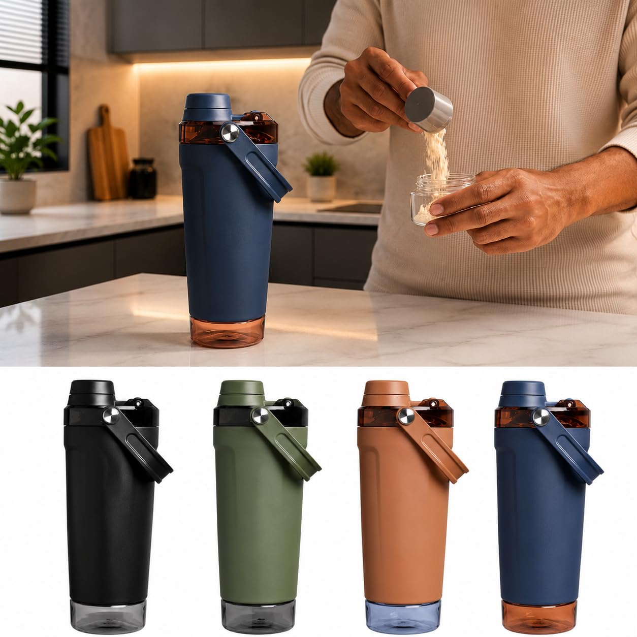 PUJI Protein Shaker Bottle with Storage Compartment – Vacuum Insulated Stainless Steel Gym Shaker, Leakproof Flip Lid Protein Mixer Bottle for Pre-Workout, Post-Workout, Water & Sports Drinks-image-10