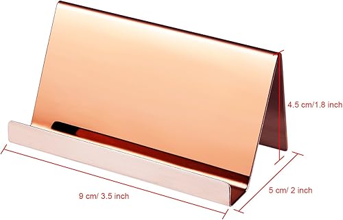 Miniatura 4 de Maxdot Soporte para tarjetas de presentación de acero inoxidable de oro rosa, soporte de exhibición para tarjetas de presentación, organizador de