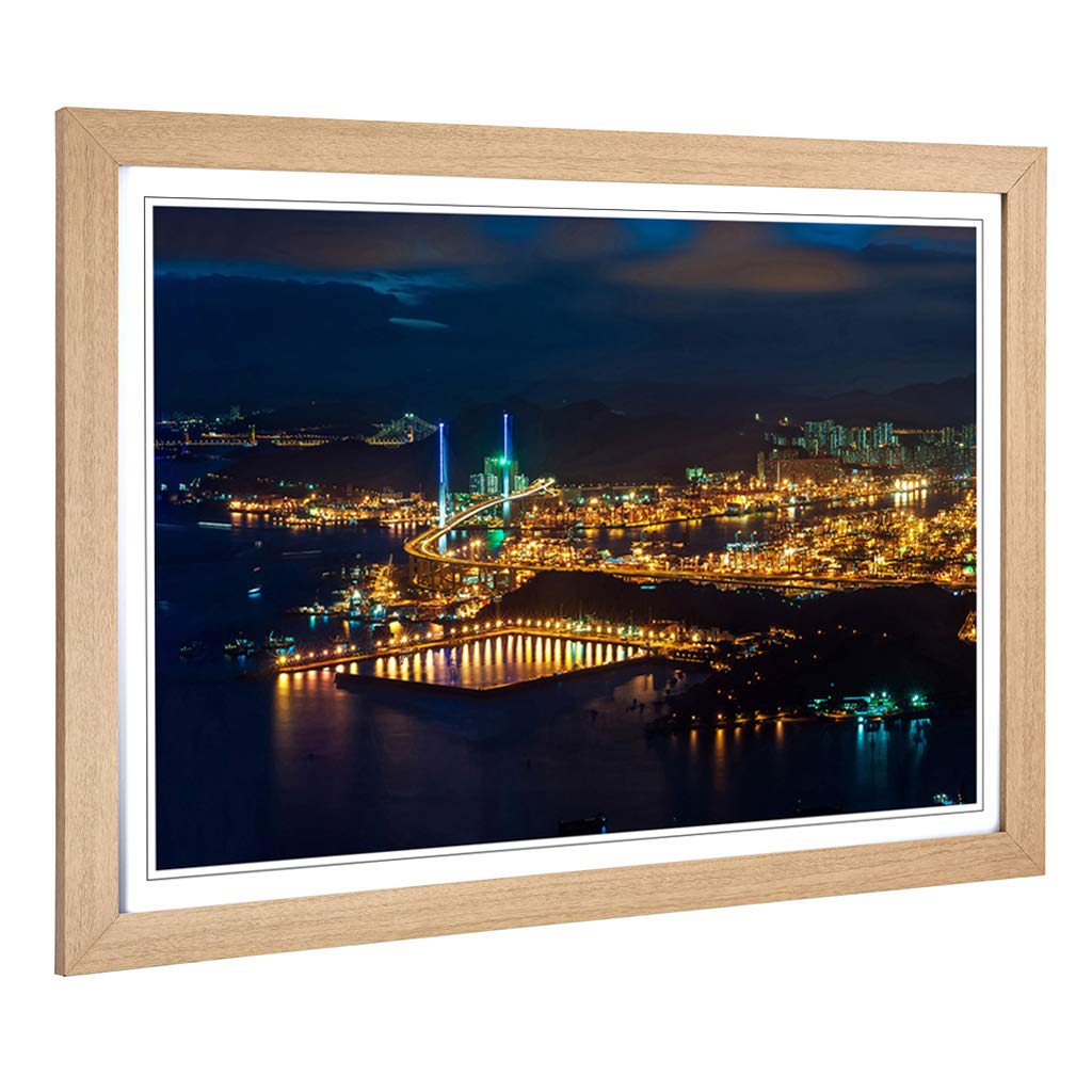 Big Box Art Framed Print of Hong Kong City Skyline China (6) Design | Wall Art Picture | Home Decor for Kitchen, Living Room, Bedroom, Hallway, Oak, A2 / 24.5x18 Inch / 62x45cm