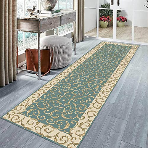 YJRBZ Läufer Teppich Flur rutschfest Hellgrüner Läufer Teppich für Flur, Küchentreppen Lange Teppichläufer 100cm 2m 300 cm 4m 5m 6m Bodenmatte, rutschfeste waschbare schmale Bereich Teppiche Cover