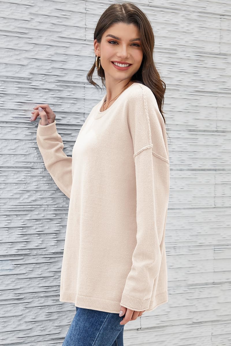 UNCLECAT Women's Oversized Sweaters 2025 Trendy Long Sleeve Fall Sweater Casual Knitted Pullover Tops Beige - Image 3