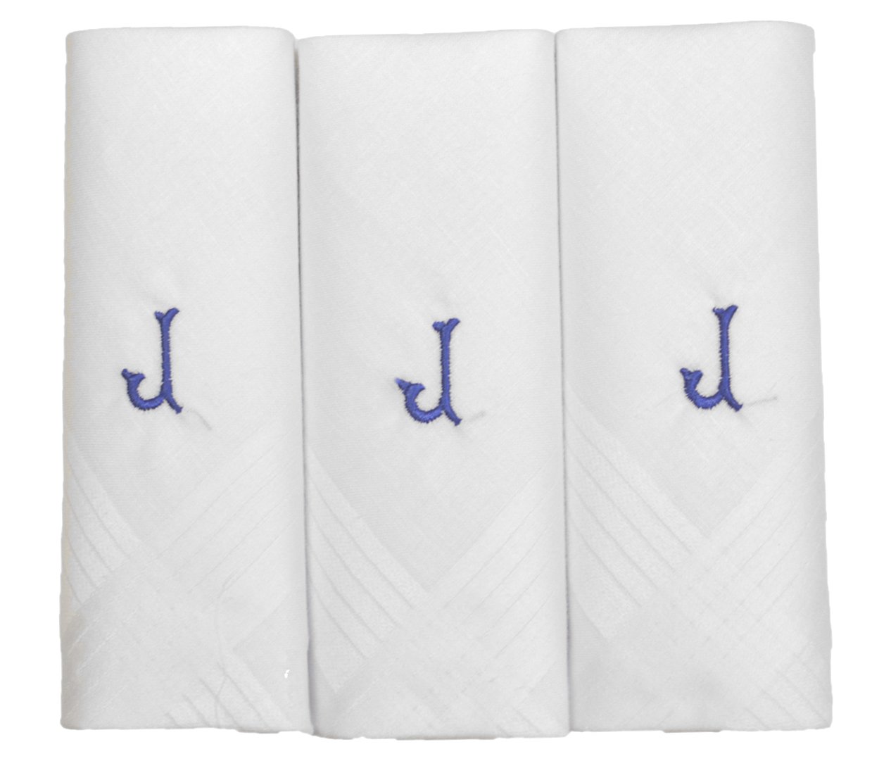 Mens/Gentlemens 3 Pack Plain White Handkerchiefs With 1 Letter Name Initials, J