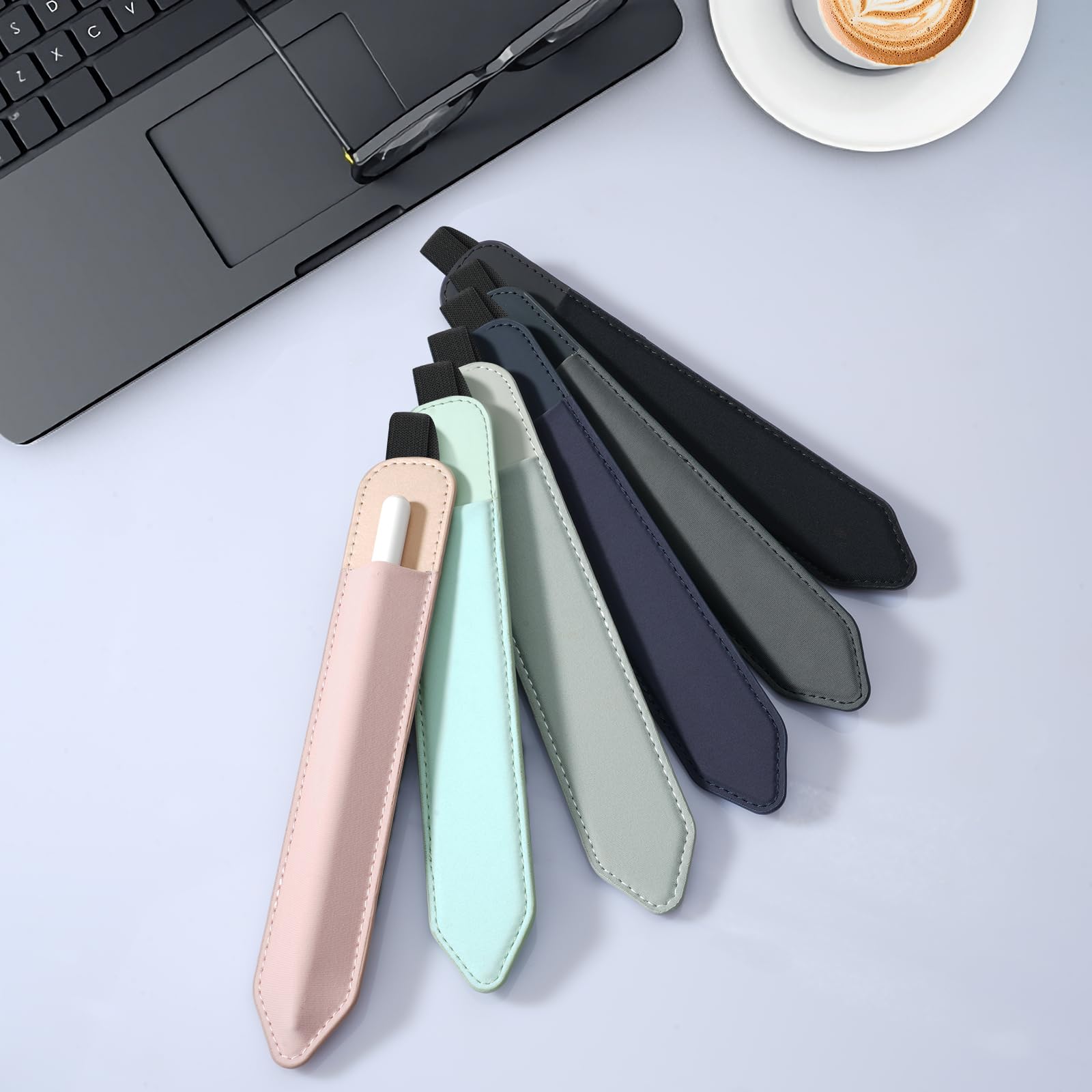 MoKo Etui na ołówki pasuje do Apple Pencil (Pro i USB-C i 1. i 2. generacji), odpinana elastyczna kieszeń na długopis z gumką przymocowana do etui iPada, Indygo