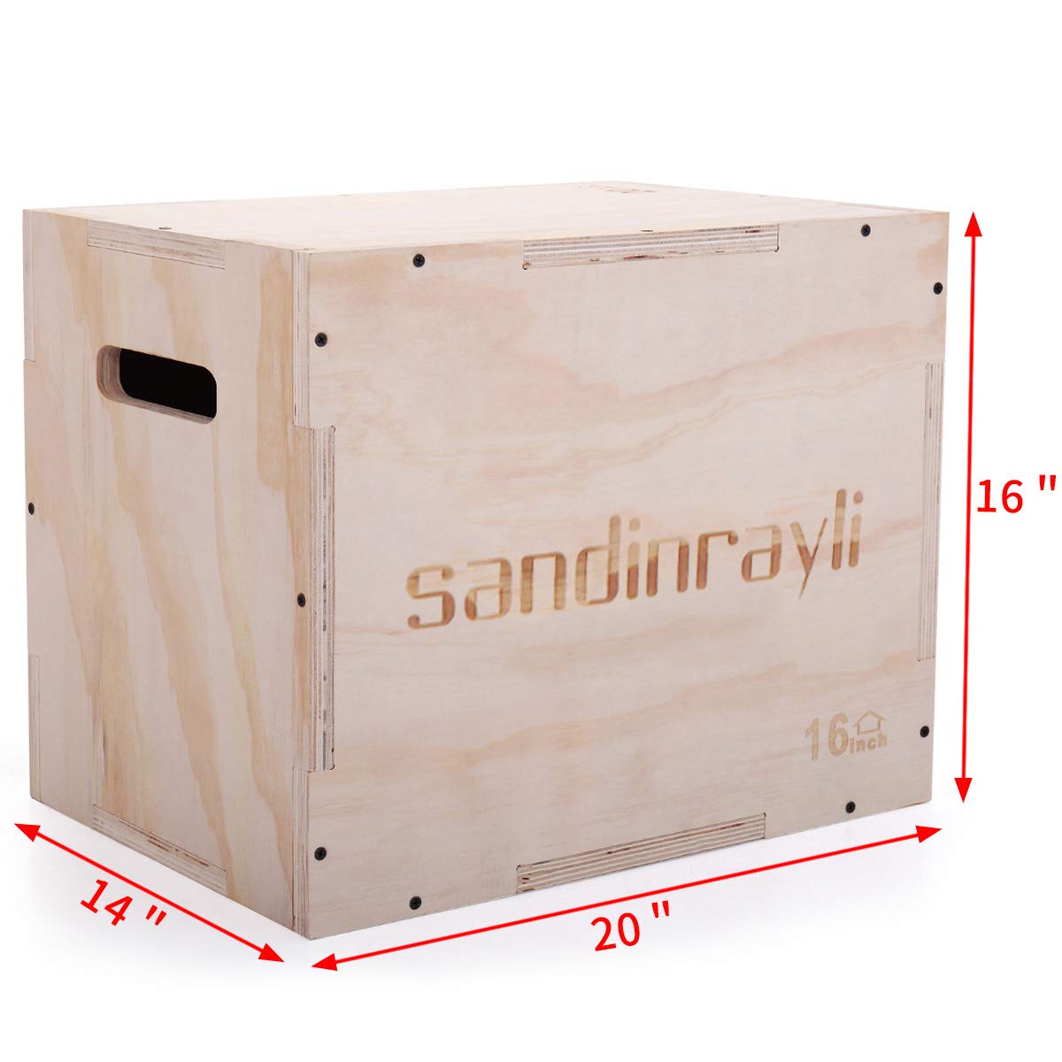 Sandinrayli 3-in-1 Wooden Plyo Jump Box for Training, Workout Step Platform, Multi-Sided Crossfit Equipment for Exercises of All Skill Levels (20