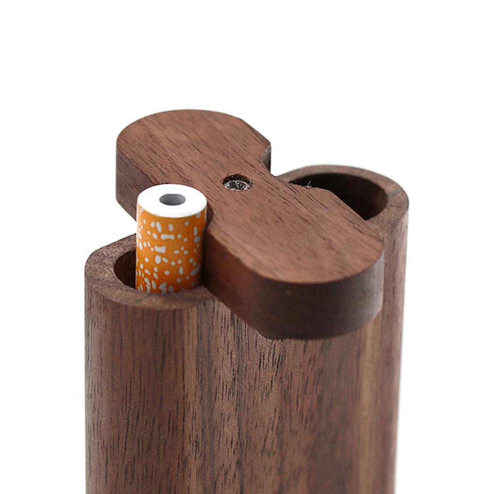 Oyria Wooden Swivel Cap Wood Dugout Pipe Smoking Accessories Wood Pipe Wooden Cigarette Case, Brown - Image 2