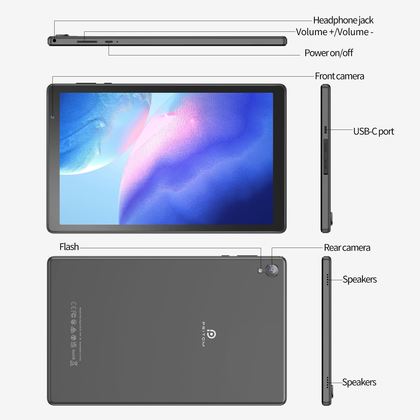 Amazon.com : PRITOM Tablets 10 inch, TAB10 Android 14 Tablet, Quad