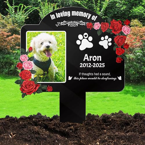 FCLYDER Piquet Plaque Funéraire Commémoratif Personnalisé, Plaque Funéraire pour Animaux, Cadeau Commémoratif pour La Perte de Chien et Chat