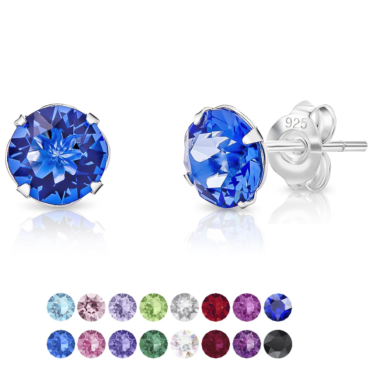 DTPsilver925 Sterling Silver SMALL/MEDIUM Round Stud Earrings made with Crystals from Swarovski Elements - Diameter: 6 mm