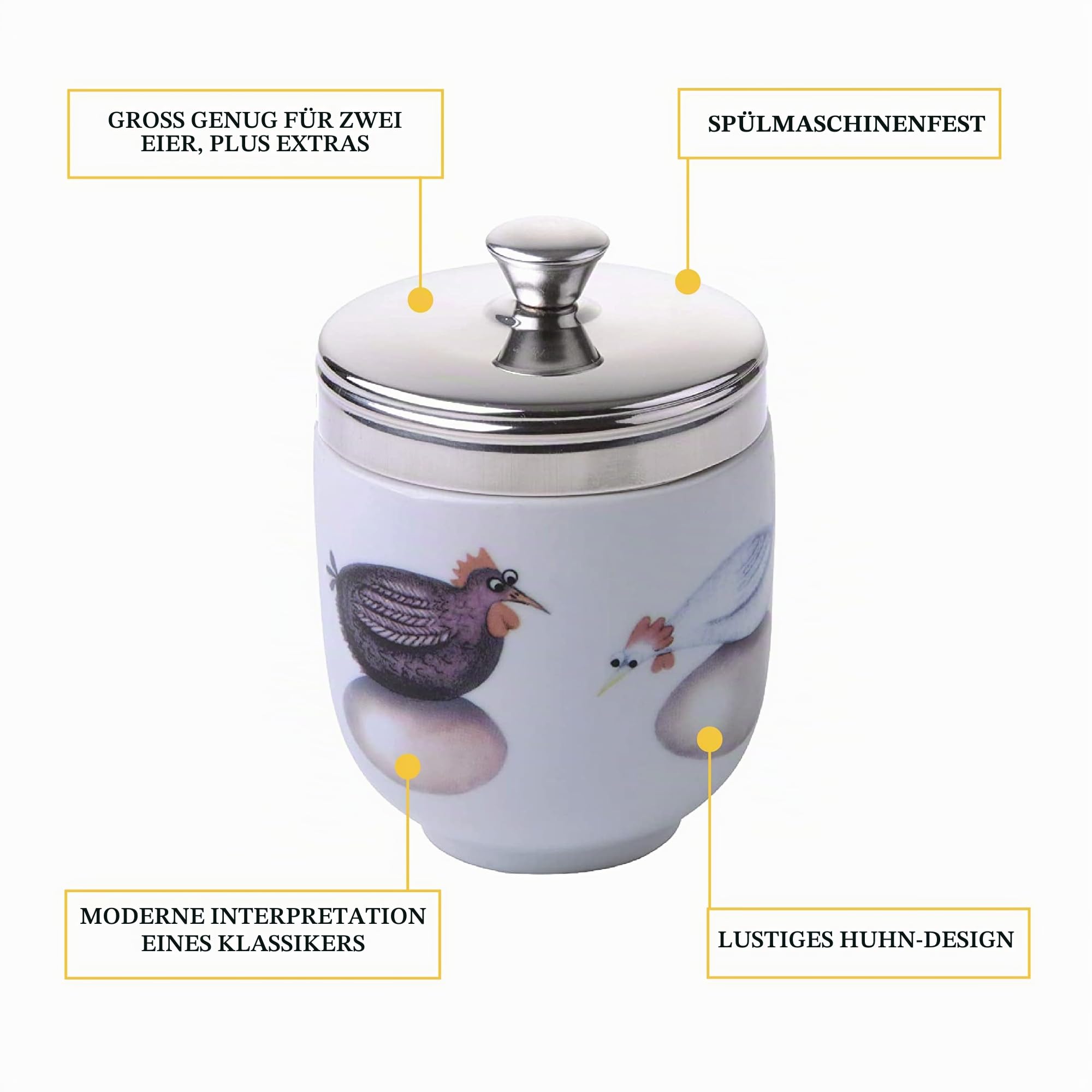 BIA - Eierkocher aus Porzellan I Set mit 2 weißen Eiern mit schlüpfenden Eiern, Design von Clare Mackie, Küchenhelfer und Eier-Multi-Kocher, in Geschenkverpackung verpackt.
