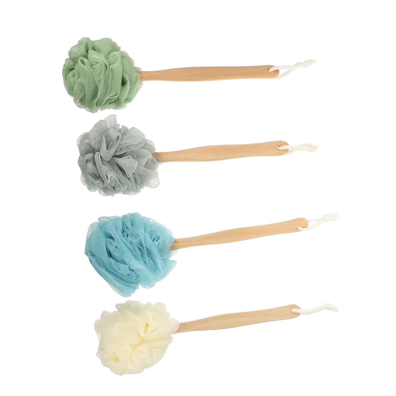 Mikinona 4 piezas Cepillo de Ducha Mango de Madera y Cerdas de Nylon para Exfoliación y Masaje Espalda Accesorios de Baño Colores Gris Azul Verde y
