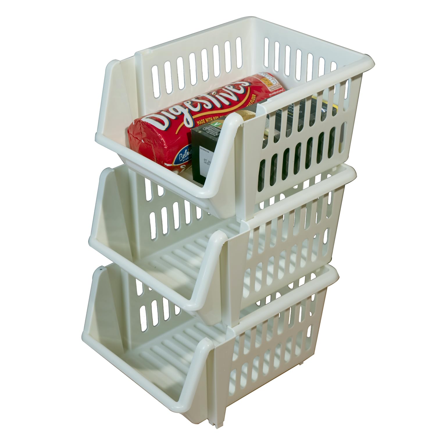 Vr7 Cream 18Cm Stacking Baskets Storage Veg Rack Set Of 3