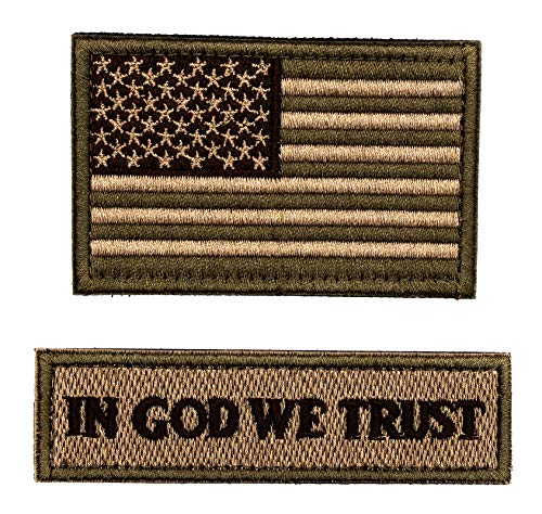 Tactical Patches of USA American Flag & in God We Trust, with Hook and Loop for Backpacks Caps Hats Jackets Pants, Military Army Uniform Emblems