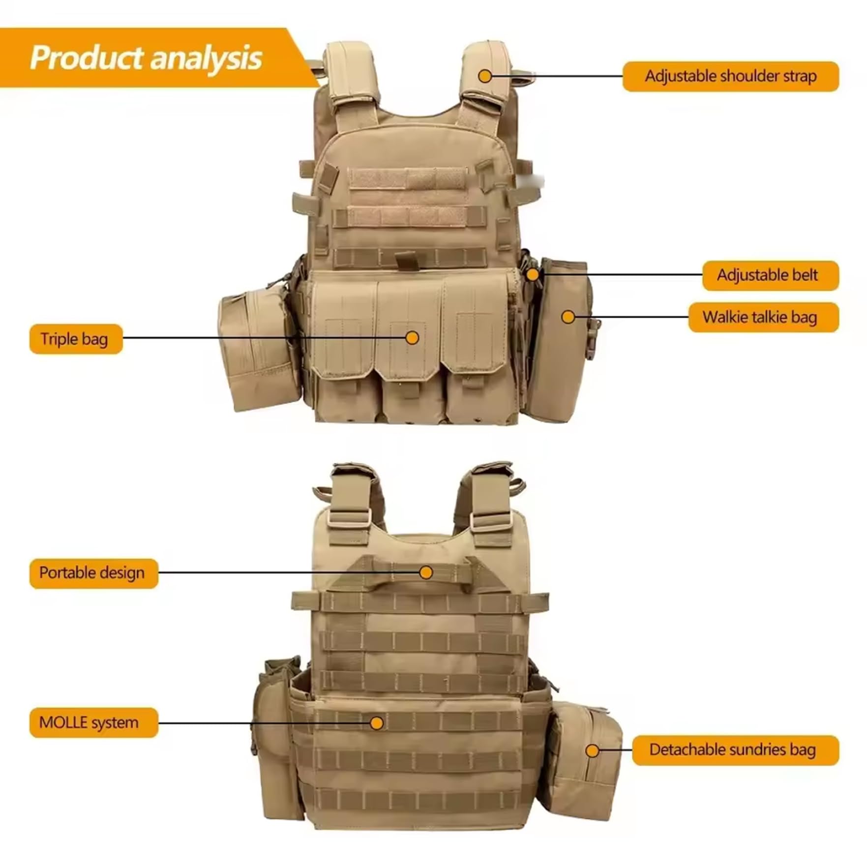 NIDONE Multifunktionale Airsoft-Weste, Molle-Plattenträger, verstellbare, atmungsaktive Paintball-Weste für Outdoor-Feld- und Sicherheitstraining