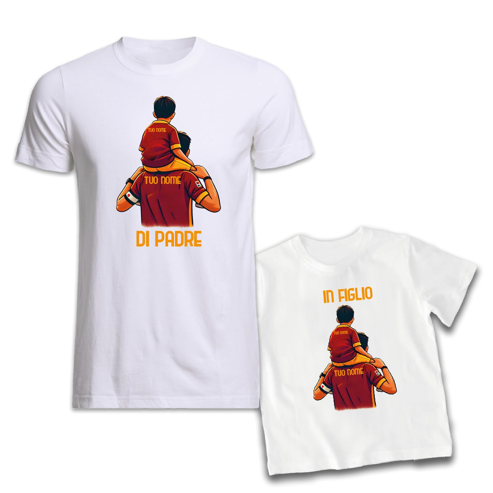 D&Vlab Coppia di T-Shirt Maglie Magliette di Padre in Figlio Idea Regalo per Il papà Squadre Tifosi Giallo Rossi Romanisti