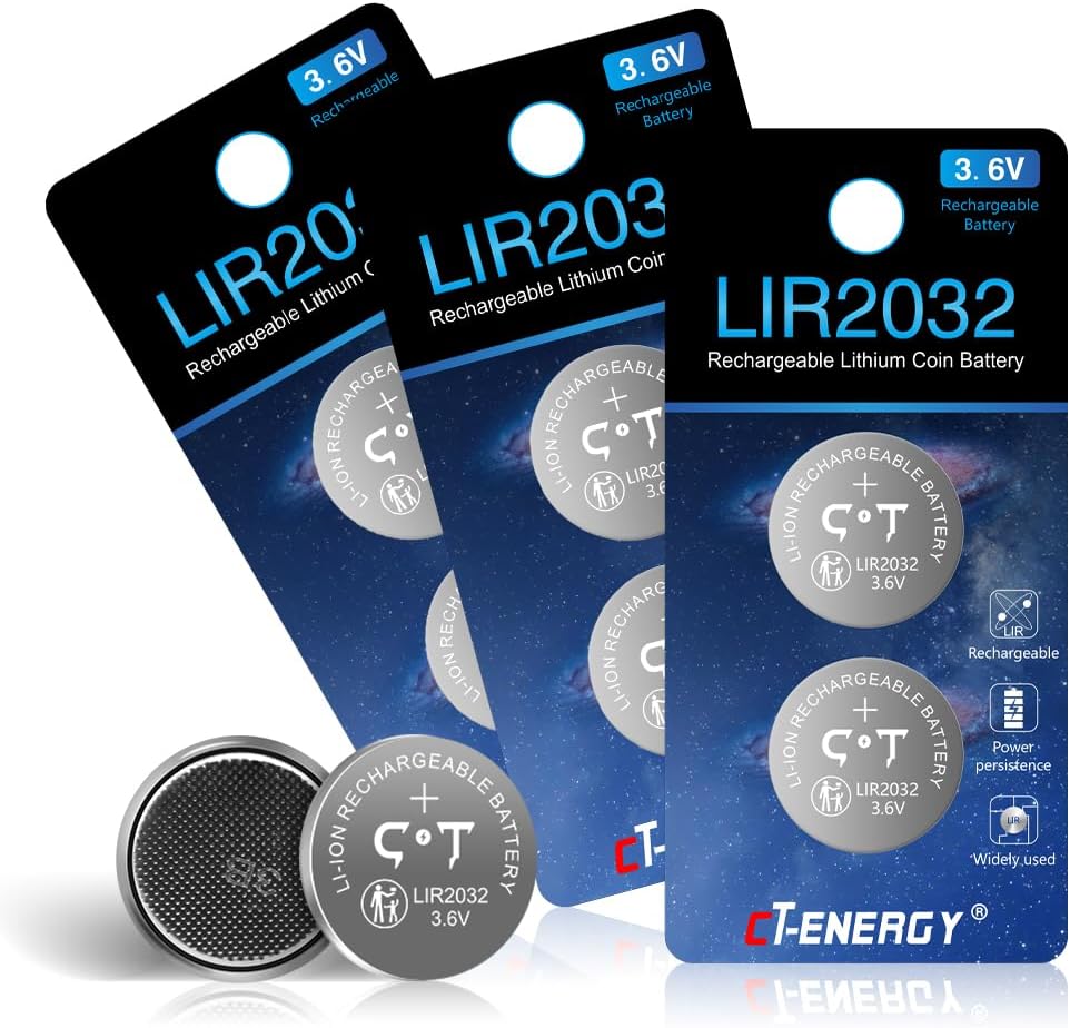 Amazon.com: CT-ENERGY Rechargeable 2032 Batteries 3.6v Replace Key fob ...