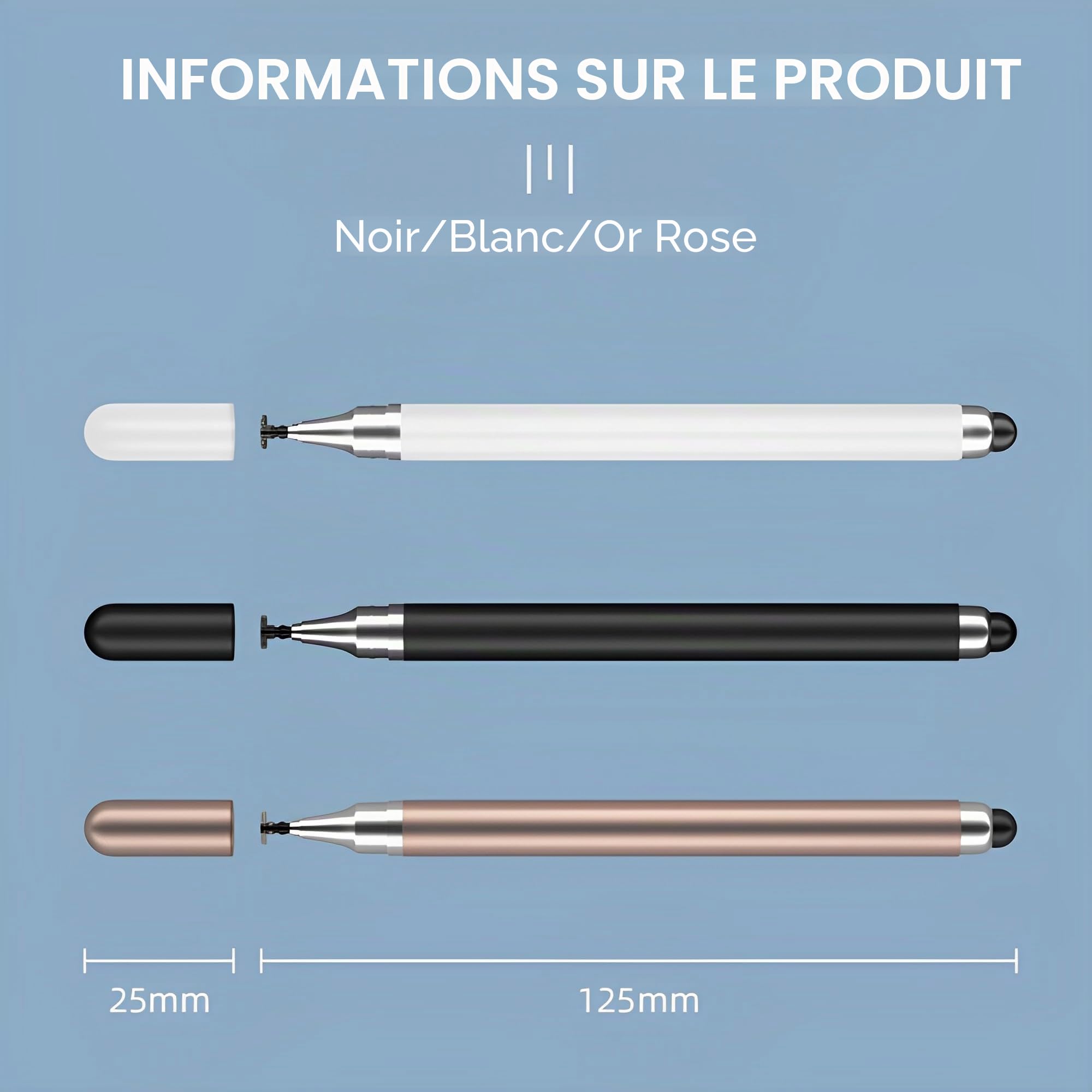 Redreo Lot de 3 Stylos 2 en 1 Universels Stylet capacitif pour écrans tactiles Apple iPhone iPad Android Microsoft