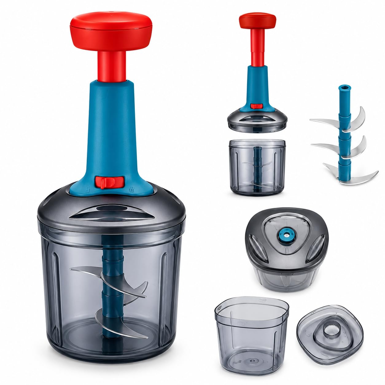 Premium Manual Push Chopper with 3 Stainless Steel Blades | Vegetable & Onion Cutter | BPA Free Food Chopper for Kitchen | Easy Press Kitchen Tool-image-17