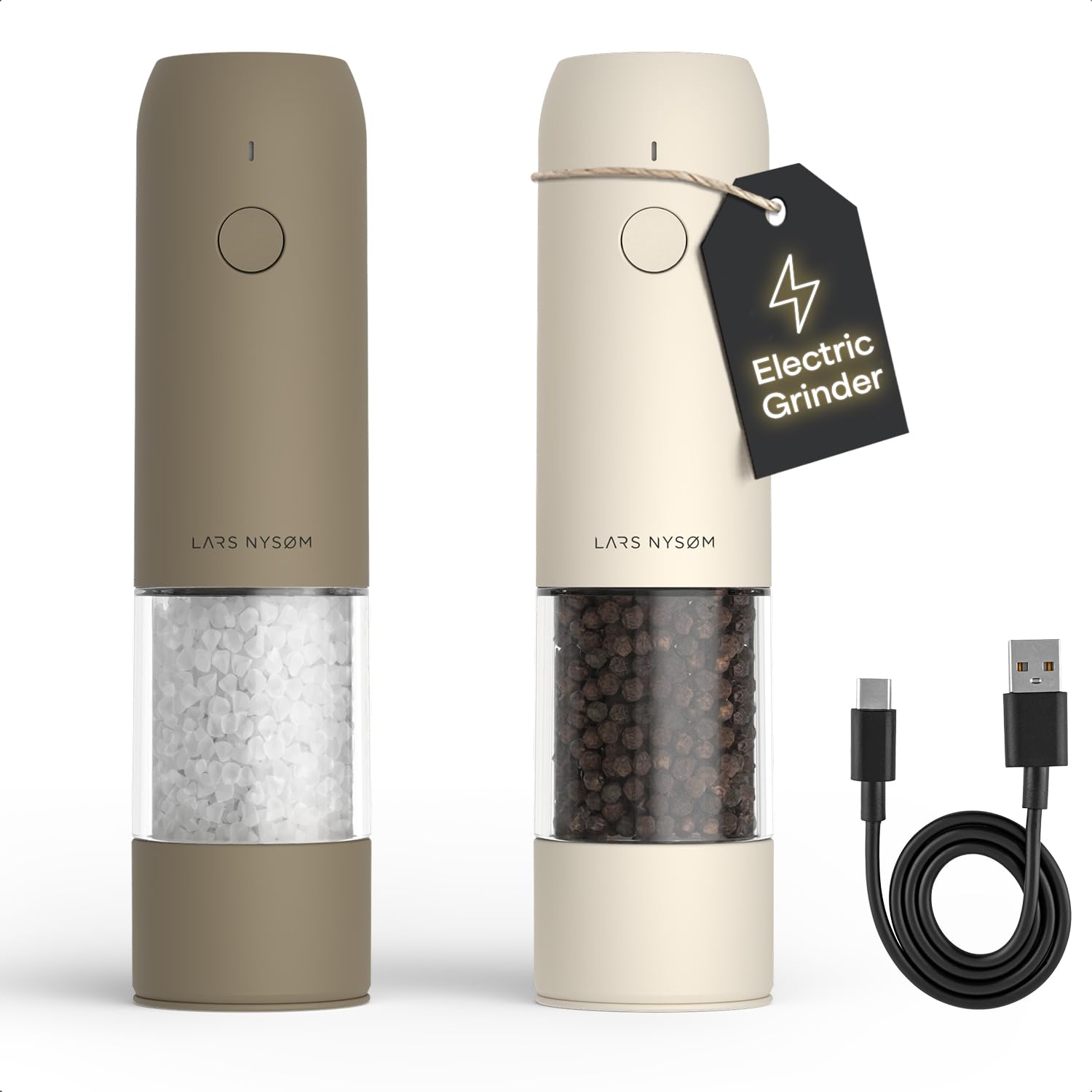 LARS NYSØM Electric Salt and Pepper Grinder Set - USB Rechargeable Mill Set