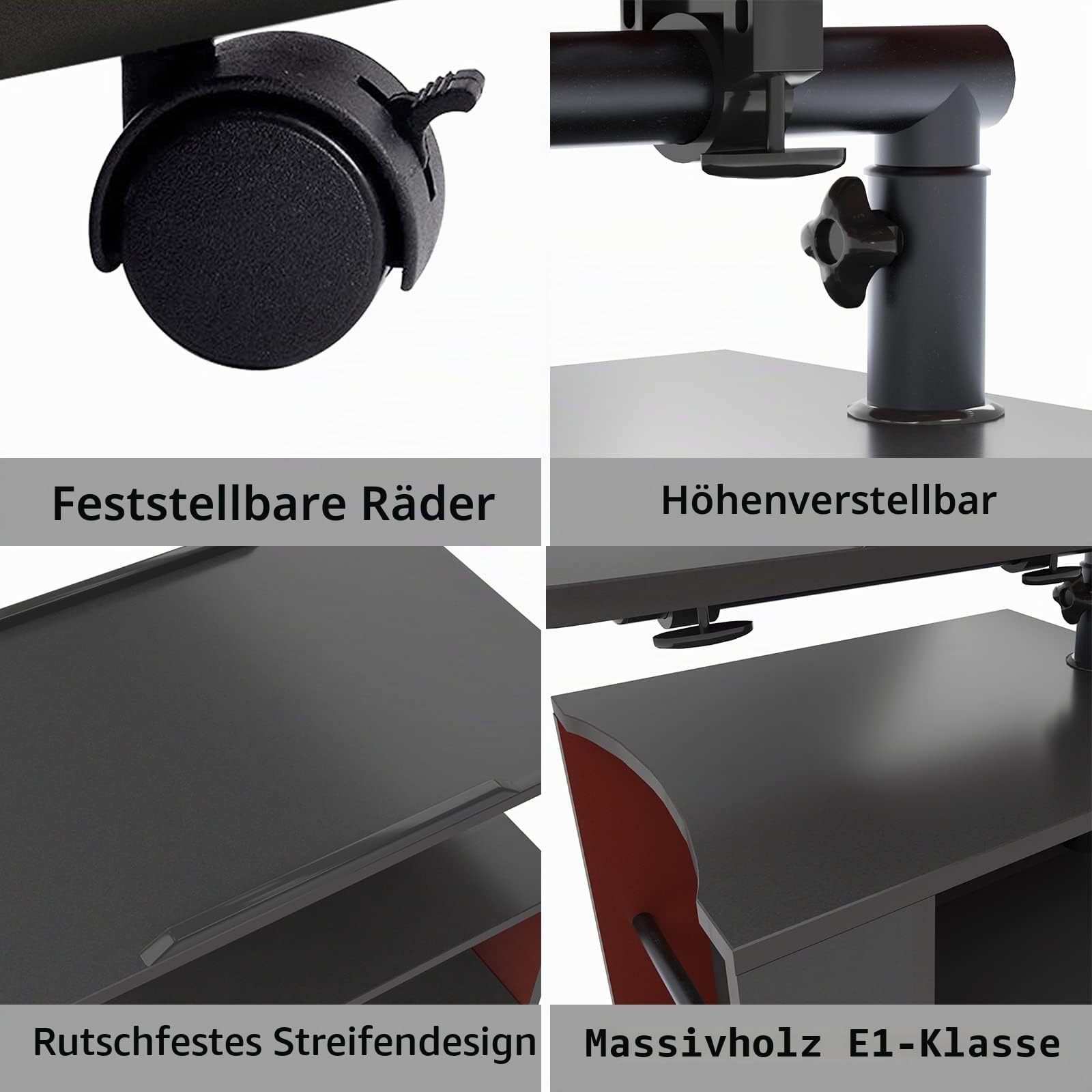 sogesfurniture Mobiler Beistelltisch Nachttisch Nachtschrank mit 2 Schubladen, höhenverstellbarer Sofatisch Laptoptisch für Schlafzimmer, Wohnzimmer, Schwarz BHEU-CT1-BK