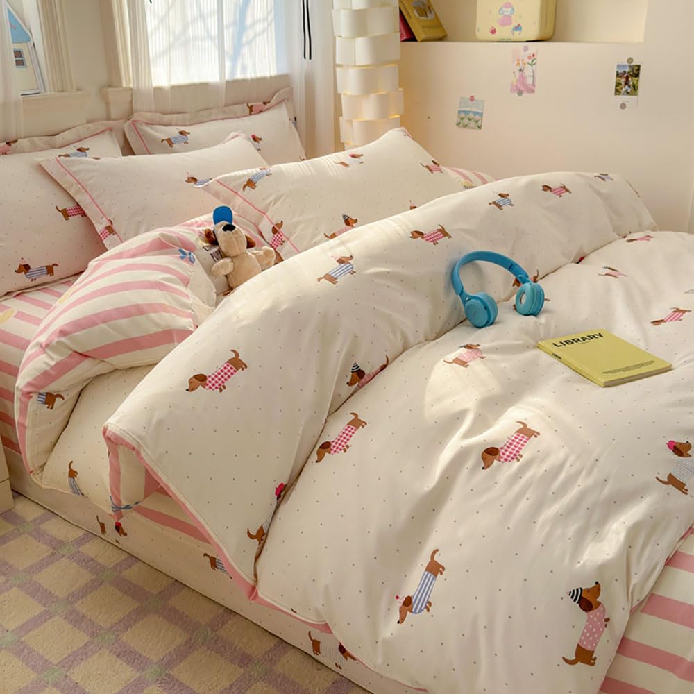 Covebett Bettwäsche Herzen Herz Bettbezug Set Microfaser Kawaii Aesthetic Mädchen Kinder Deckenbezug und Kissenbezug 80x80 mit Reißverschluss