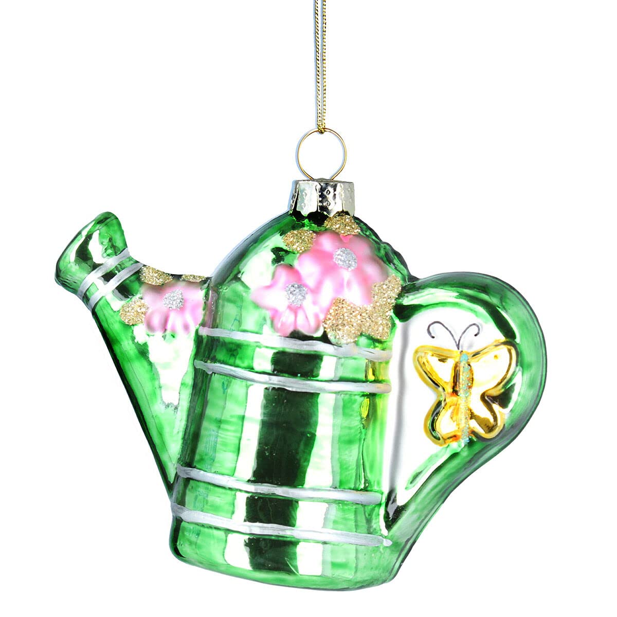 Gisela Graham Green Watering Can Glass Tree Decoration