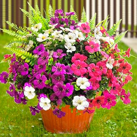 TSTWETO 16 PCS Artificial Flowers for Outdoors,Artificial Plants Outdoor Fake Flowers UV Resistant, Outdoor Fake Plants Plastic Faux Flowers for Porch Window Box Garden Cover