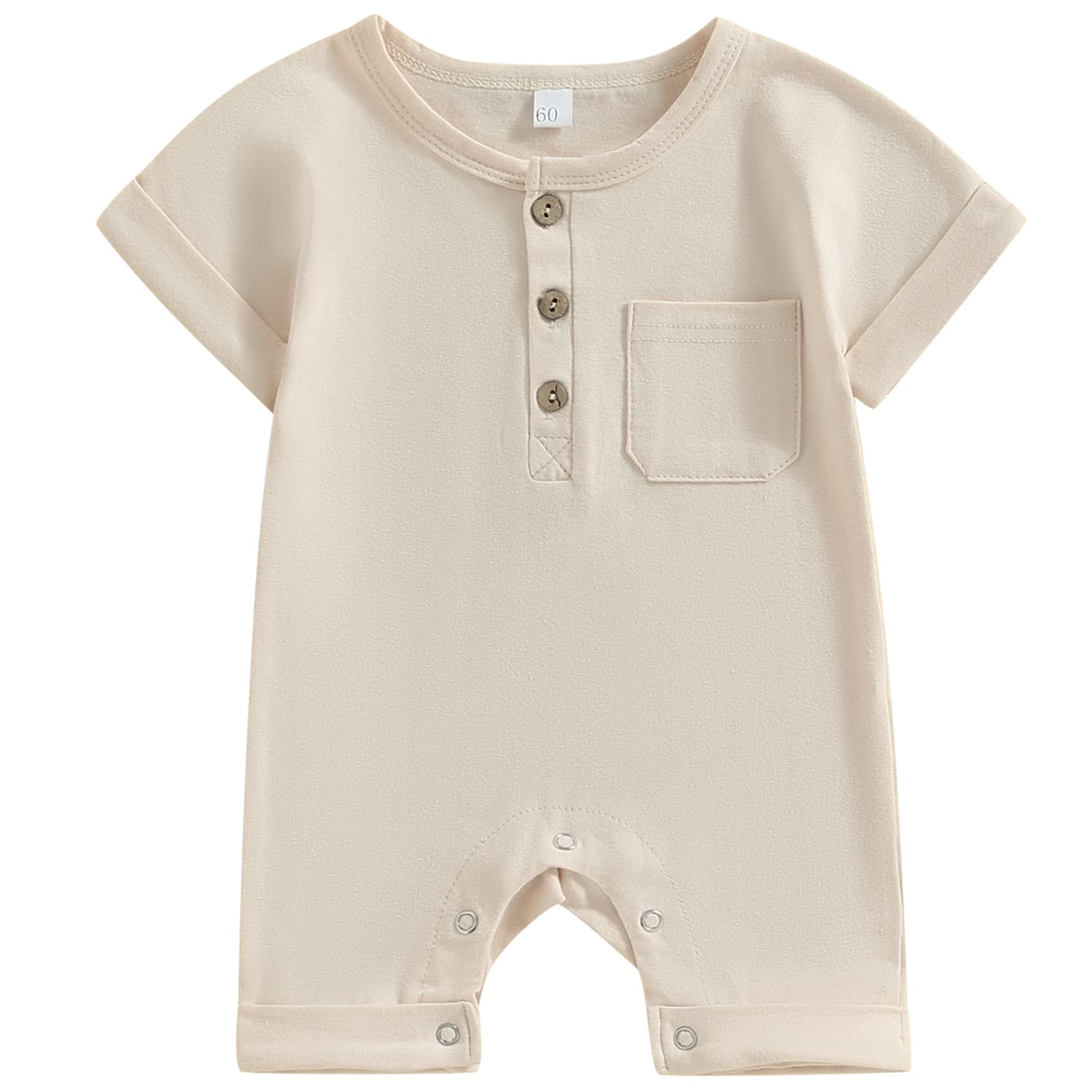 Mubineo Infant Baby Boy Girl Summer Fall Basic Plain Button Short Sleeve Romper Jumpsuit Clothes