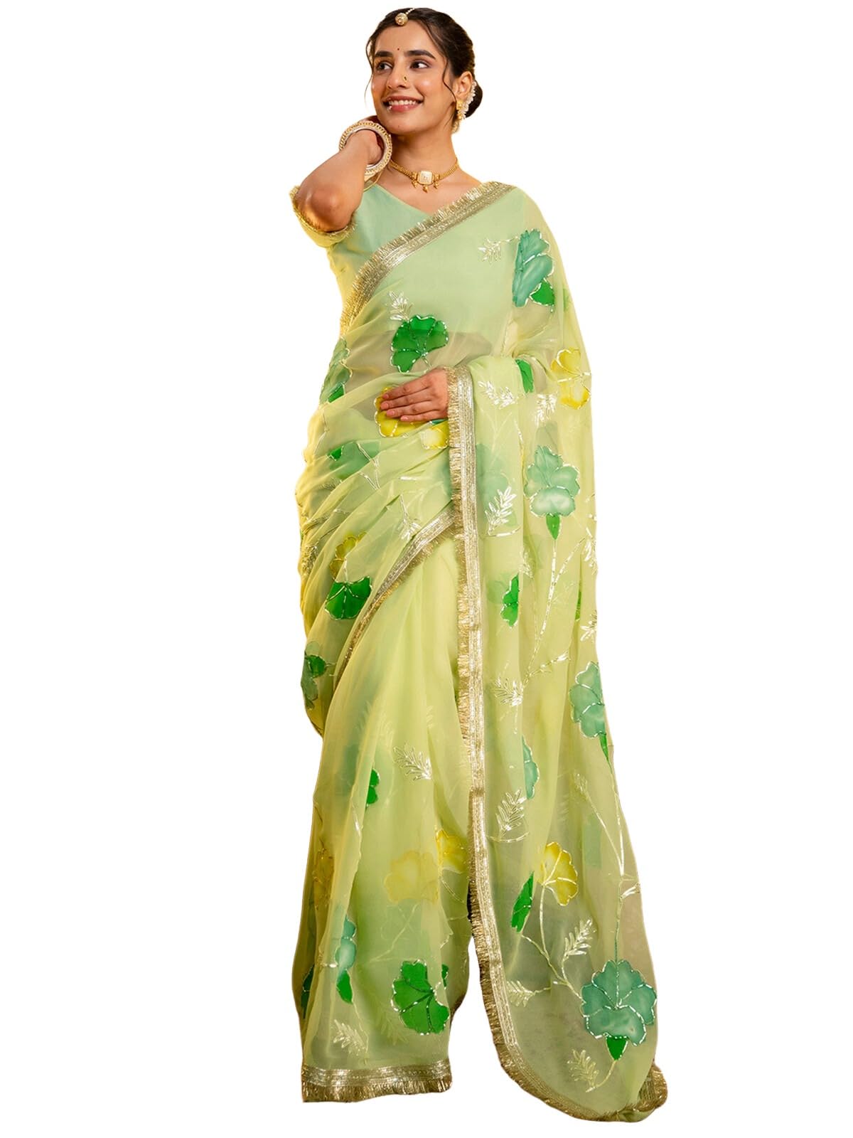 Women's Gota Work Printed Tissue Silk Saree with Unstitched Blouse-image-48