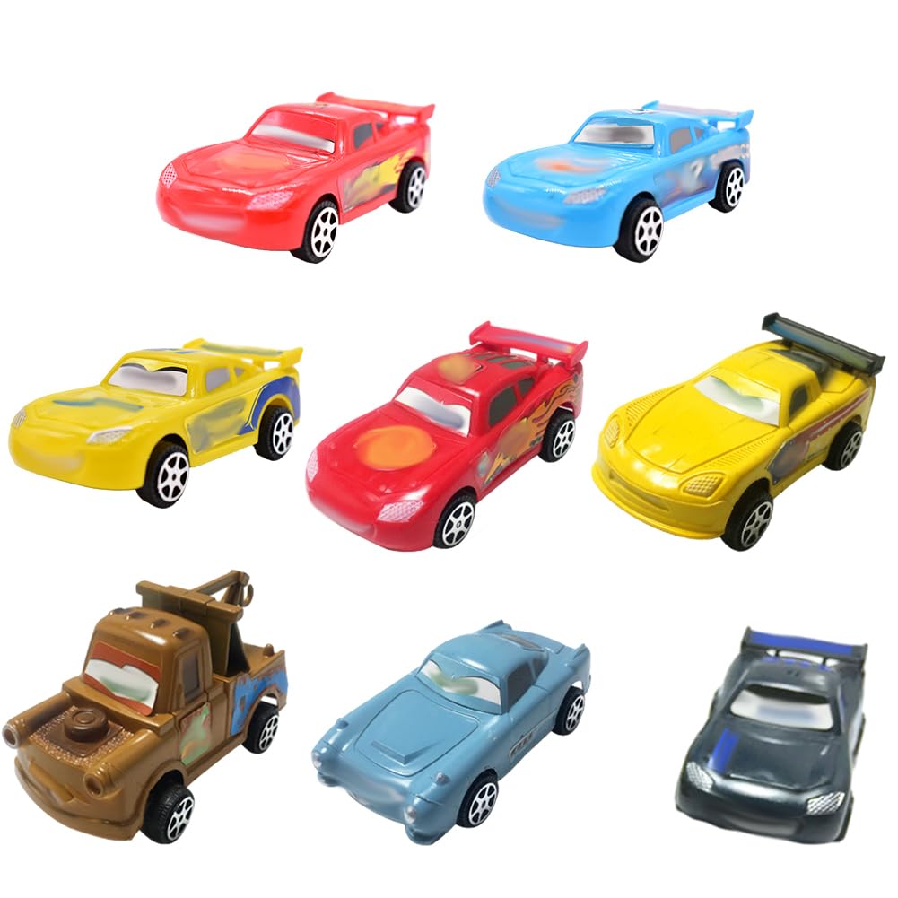 Racing Cars Toys Figure Set, 8 Piece Lightning Race Car Model Toy Cake Topper Cake Decoration,Mini Race Cars Truck Children Mini Play Vehicles Car Gift Children Party Birthday Party Supplies