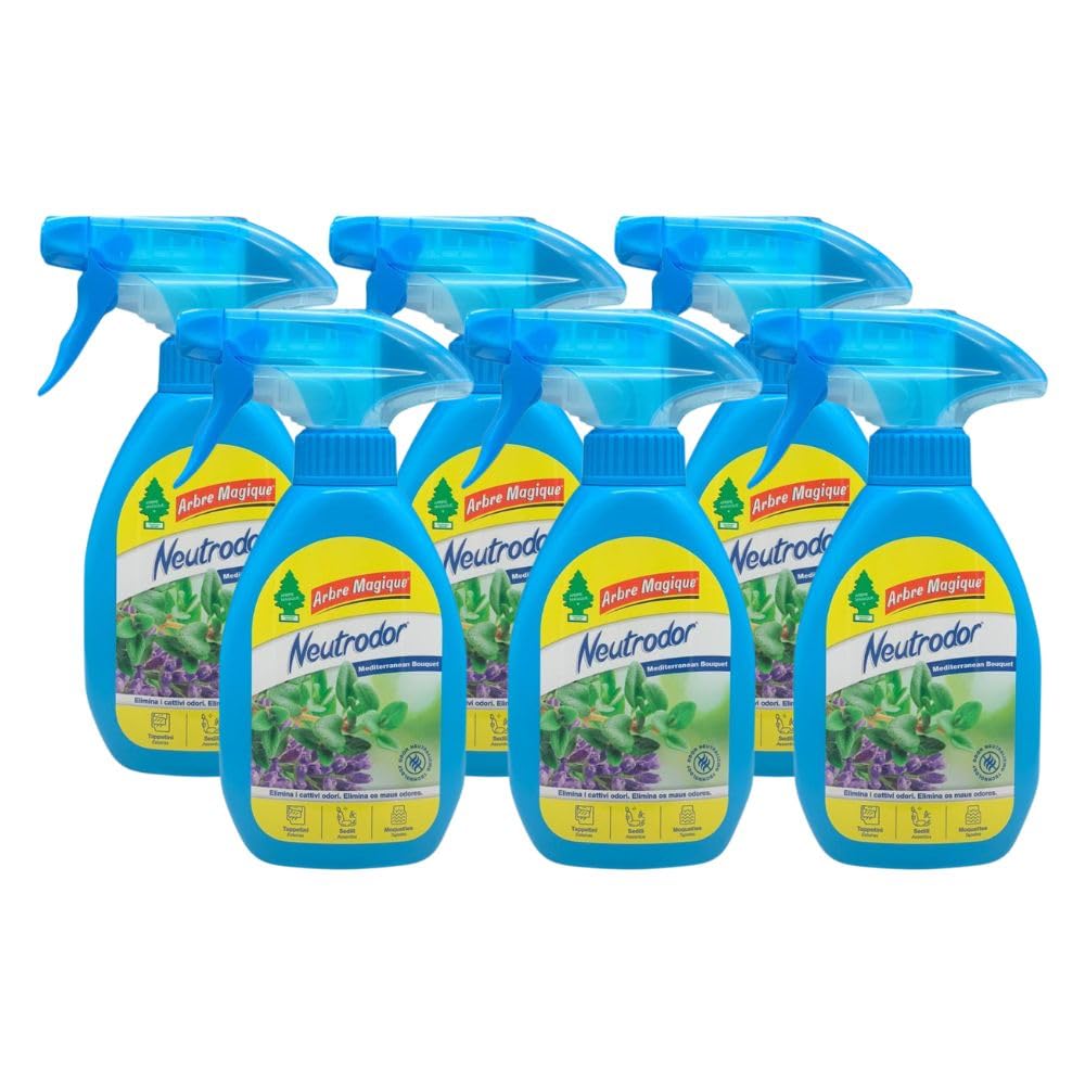 Spray Neutrodor TESSUTI Detergente e Igienizzante Per Le Superfici Dell'Auto, Elimina I Cattivi Odori, Profumo Balsamico 150ml (6 Spray)