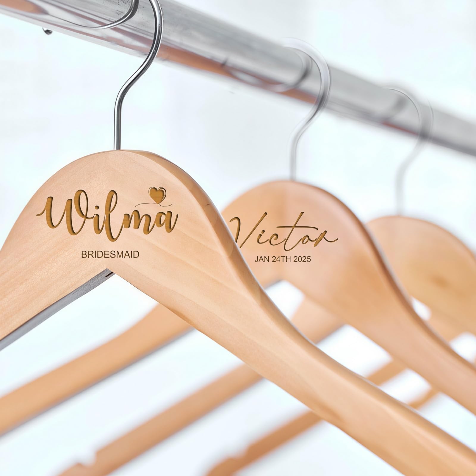 Customized Wedding Dress Hanger For Bride, Personalized Engraved Wooden Dress Display Hanger With Swivel Hook & Notches, Wedding Favors