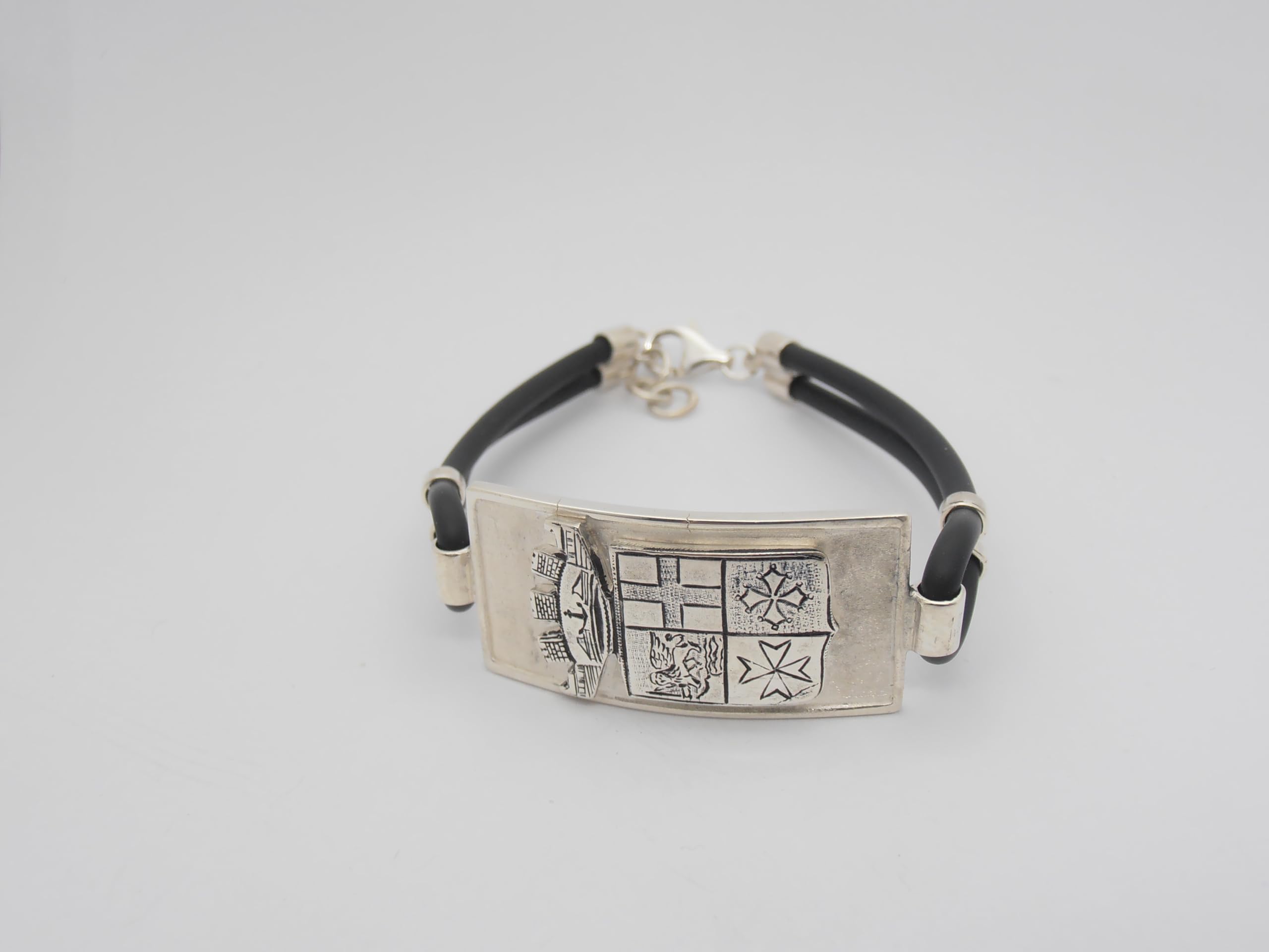 Marina Militare Italiana : Braccialetto in Argento 925 e Caucciù - Bracciale con lo Stemma - Fregio - Simbolo - Marinaio
