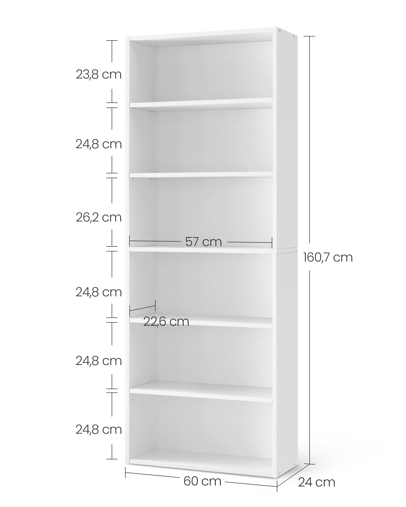 VASAGLE Scaffale a 6 Ripiani, Libreria, Scaffalatura Portaoggetti, Organizzatore con Scomparti, Ripiani Aperti e Regolabili, per Soggiorno, Ufficio, Camera da Letto, Bianco Nuvola LBC166T14
