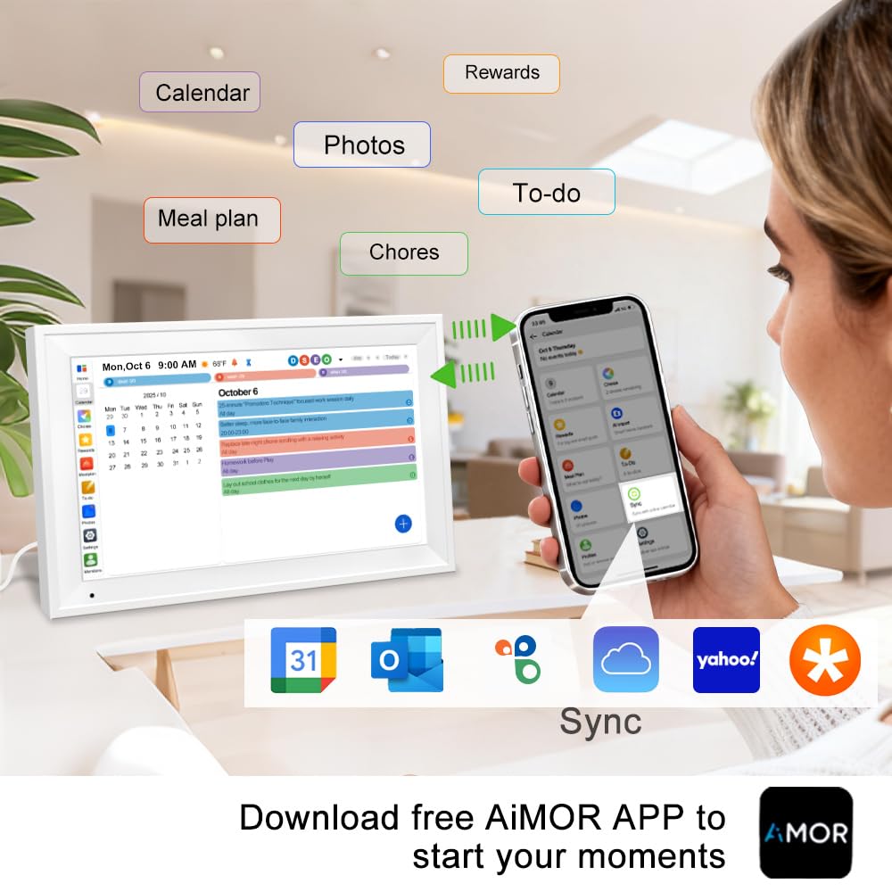 Calendario digitale intelligente per la famiglia, tabella delle faccende domestiche, schermo touchscreen HD, visualizzazione dei pasti e visualizzazione delle foto, si sincronizza con calendari online