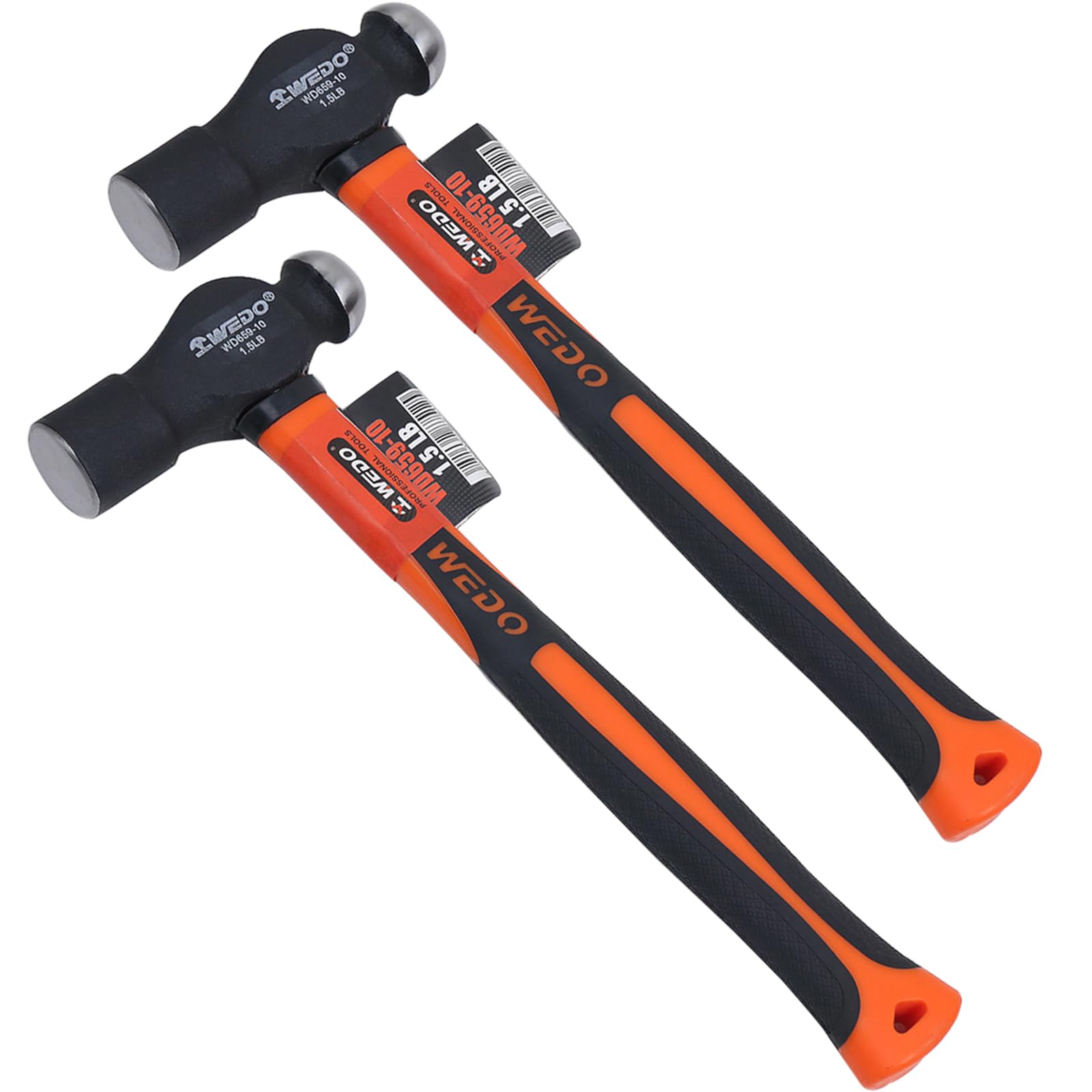 WEDO 2pcs Ball Pein Hammer Set,1.5lb+1.5lb,Fiberglass Handle,Ball Peen Hammer,Length 320mm,High Carbon Steel,Shock Resistant,Non-Slip Handle,Die-Forged — image 1