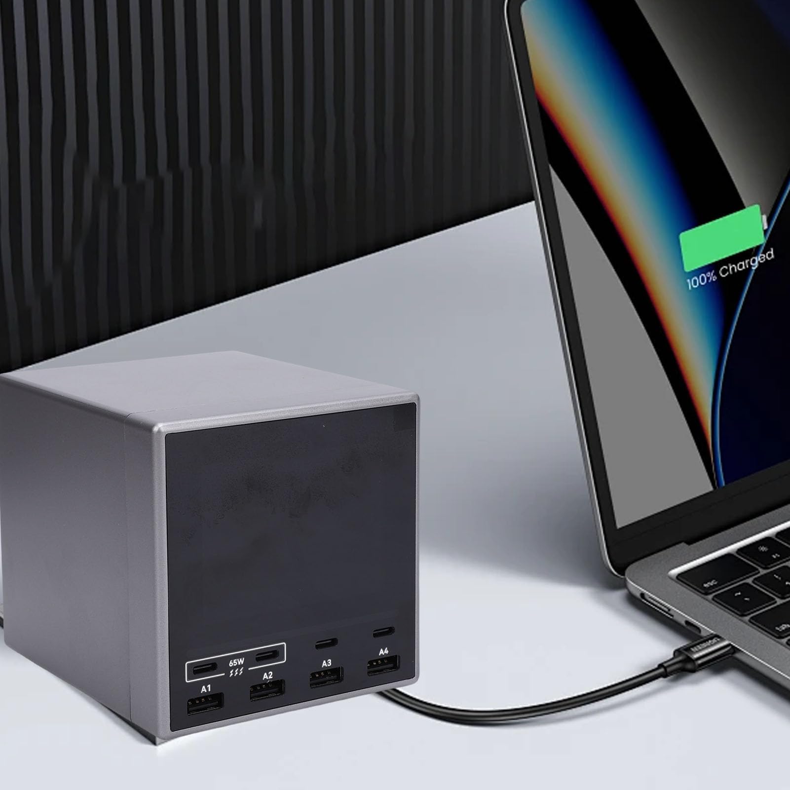 Cocoarm Stazione di Ricarica USB da 80 W, Stazione di Ricarica USB C per PC ABS con 4 Porte A 4 C, Display LCD Hub di Rapida per Scrivania, Casa, Ufficio, Viaggi, per Laptop, Tablet, Telefoni (Spina