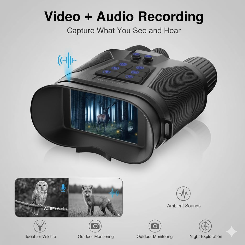 4K Digital Night Vision Goggles for Adults - Rechargeable Infrared Binoculars with 3'' Large Screen - 32GB Card Included, 3500mAh Battery, Audio Recording - 8X Zoom for Hunting, Camping & Security