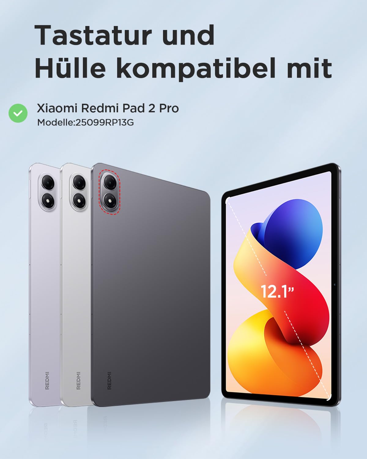 EasyAcc Tastatur Hülle Kompatibel mit Xiaomi Redmi Pad 2 Pro 12.1 Zoll 2025 mit Schutzfolie, [QWERTZ Deutsches], Abnehmbar Tastatur Schutzhülle mit Pencil Halter (Schwarz)