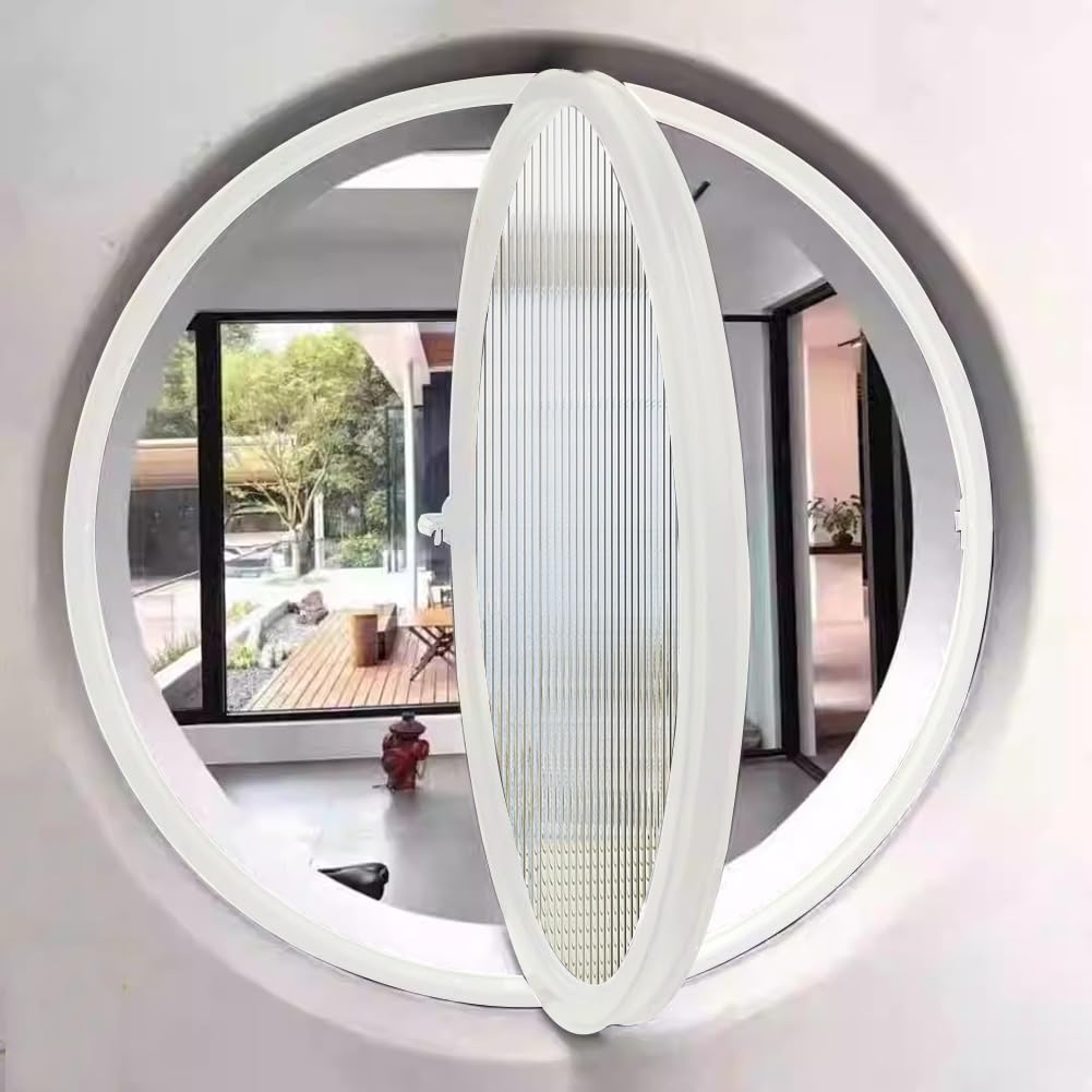 Finestra Rotonda Girevole in Lega Di Alluminio, Finestra Ad Oblò Con Maniglia in Vetro Temperato Con Decoro A Parete, Finestra A Battente Per La Cucina,White 1,30cm/11.8in
