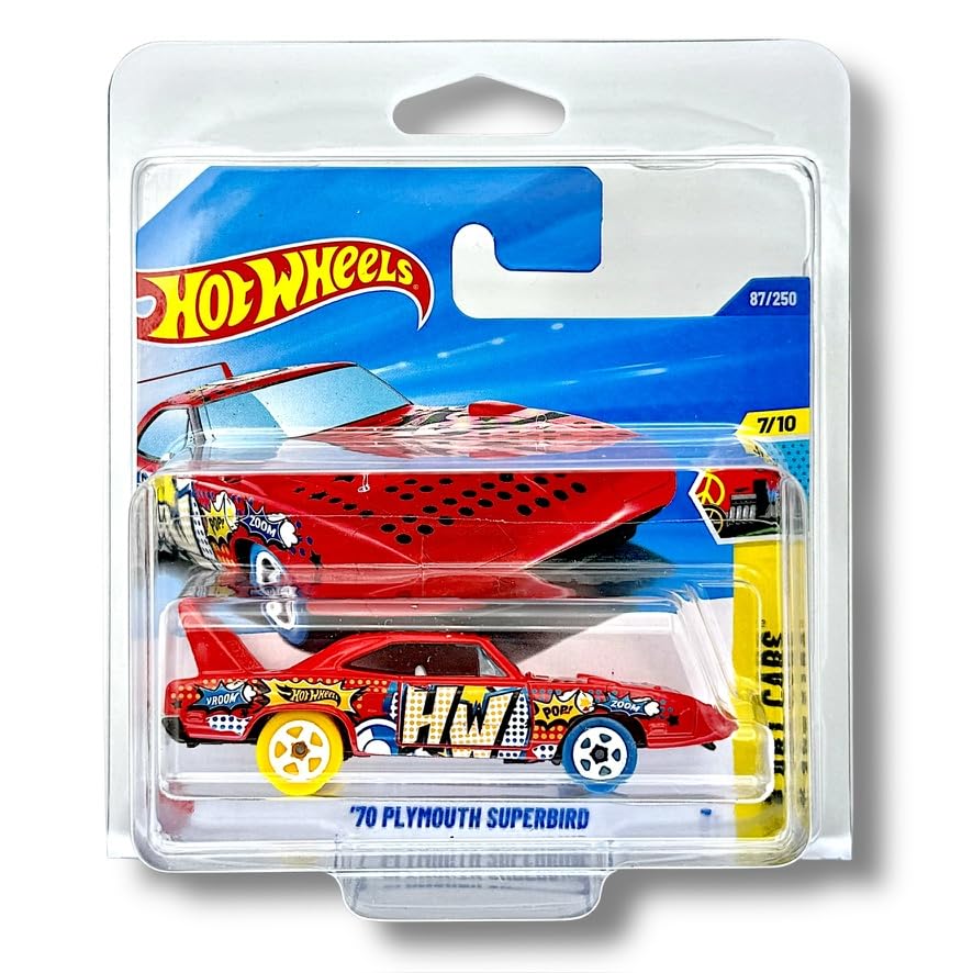 Hot Wheels '70 Plymouth Superbird (Red, Yellow & Blue) 7/10 HW Art Cars - 2025-87/250 (Short Card) - includes a KLAS Car Keeper Protector Case - HYX96