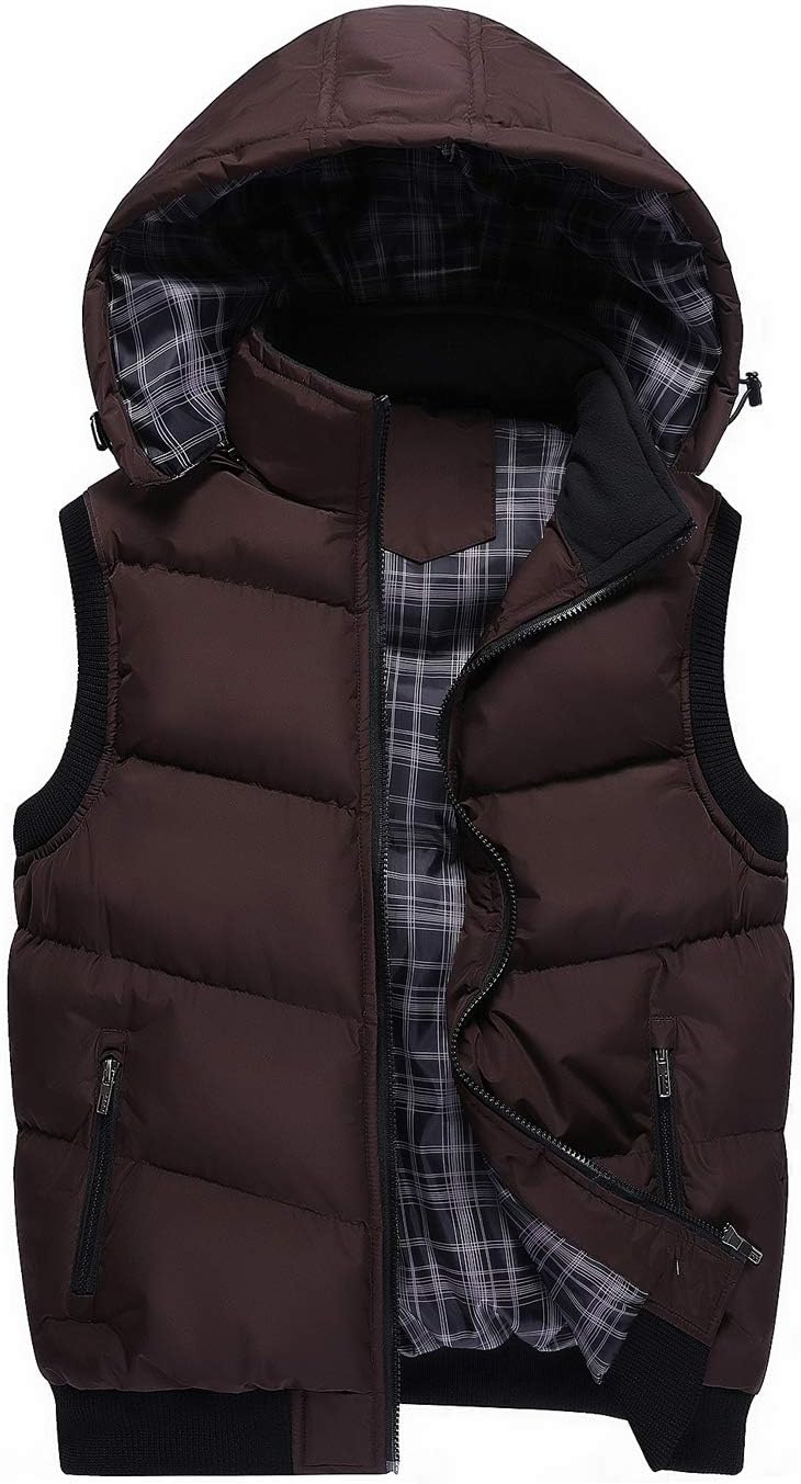 Men's Winter Removable Hooded Padded Vest Outerwear Sleeveless Jacket