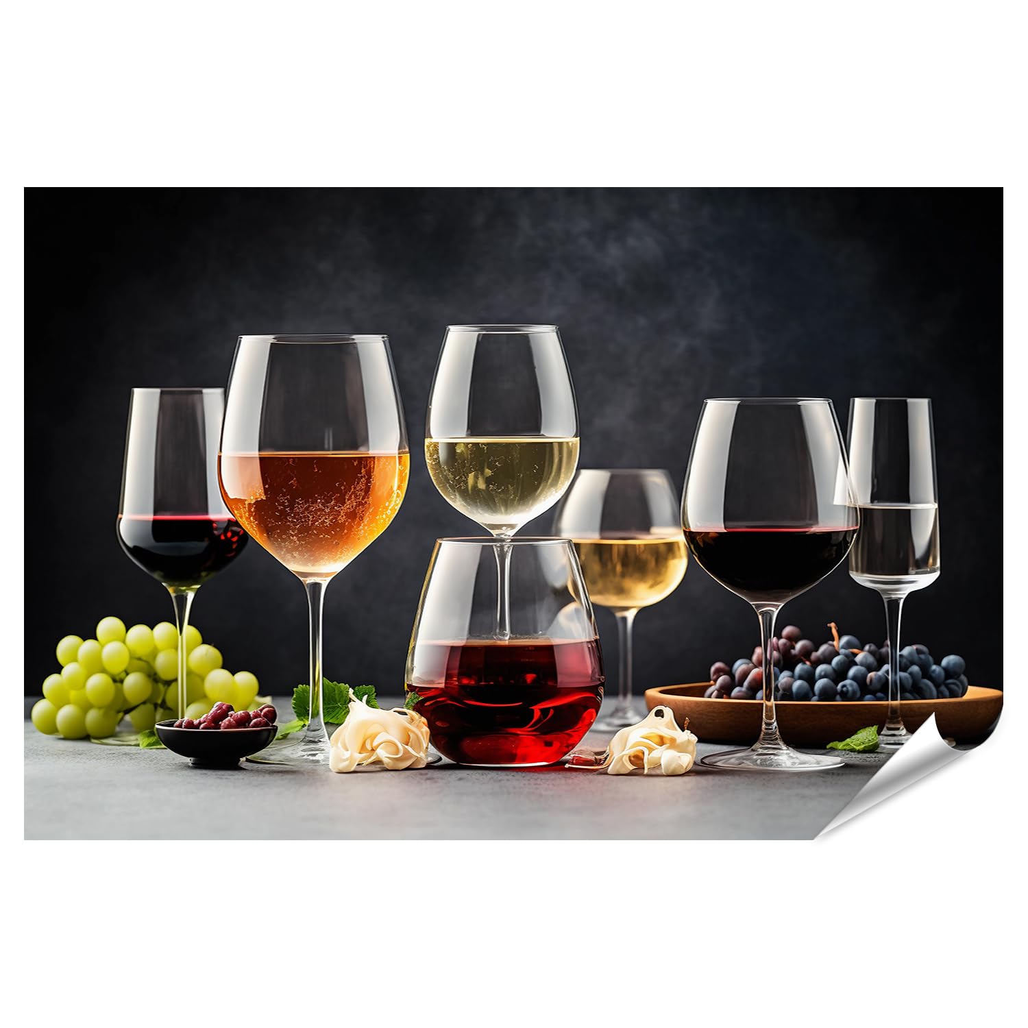 islandburner XXL - Poster varietà di bicchieri da vino rosso, bianco, rosa, varietà di bicchieri da vino, rosso, bianco, rosa, W di alta qualità, stampa fotografica