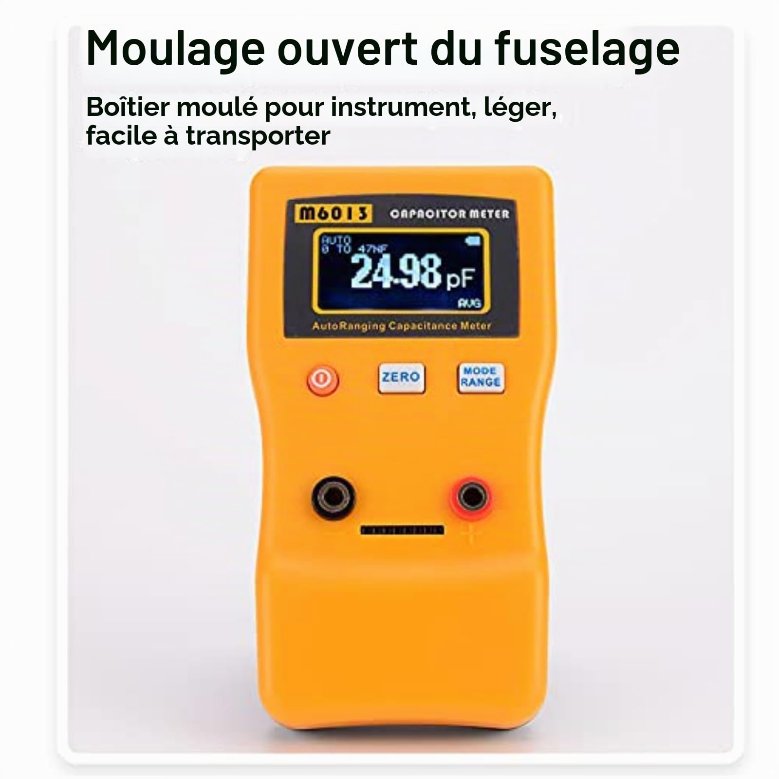 Capacimetre Capacitance Testeur, M6013 0,01pf à 470mf Capacimètre Testeur De Condensateur Capacimètre à Plage Automatique Testeur De Capacité Portable Avec 2 Clips De Test