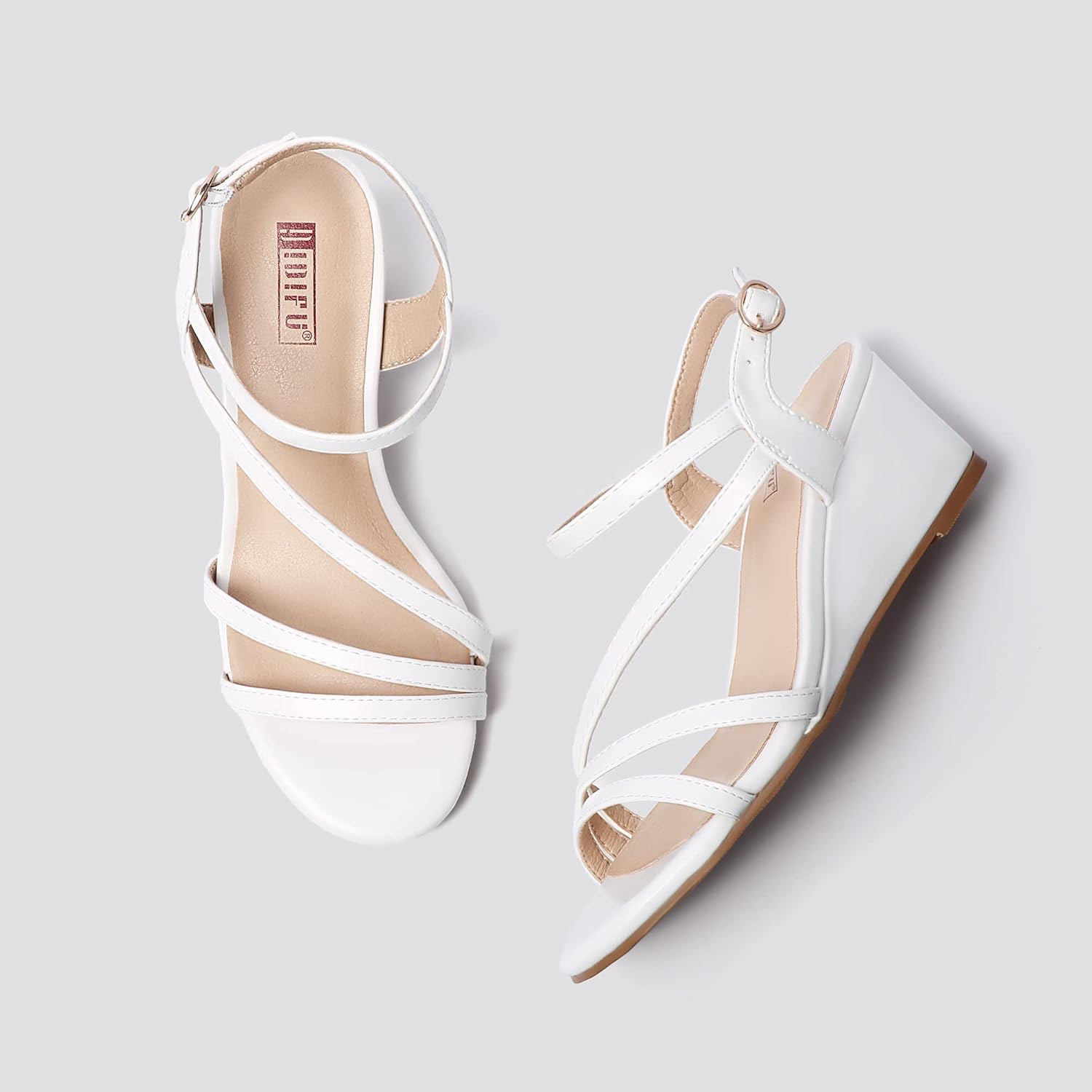 IDIFU Women's Wedge Heel Sandal Dress Low Strappy 2 Inch Open Toe Wedding Bridal Shoes for Woman Ladies Evening Formal