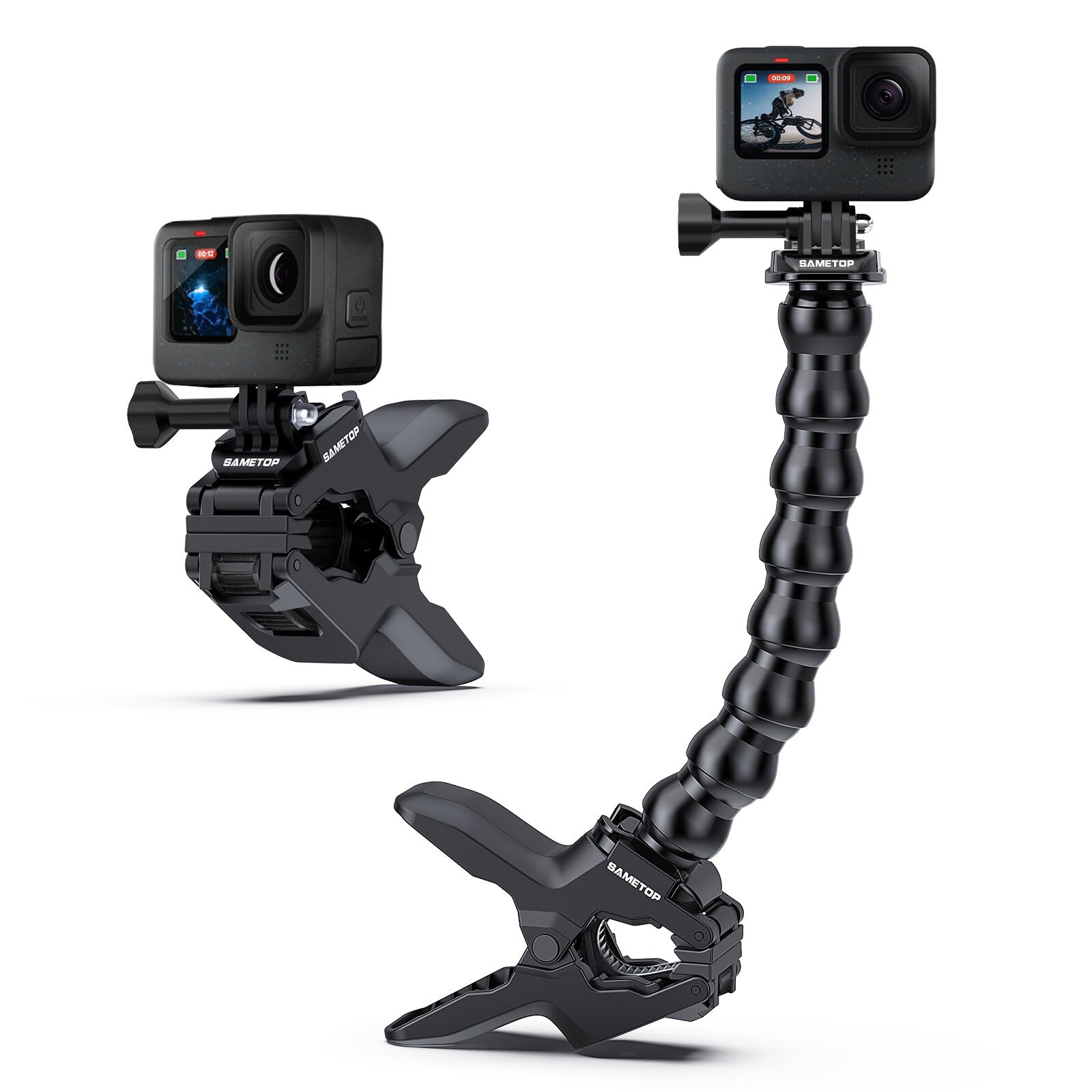 Fixation Pince Jaws Clamp Flexible Bras de Serrage Support Mâchoires Col de Cygne Compatible avec GoPro Hero 13 12 11 10 9 8 7 6 5 Session DJI Caméras d'action
