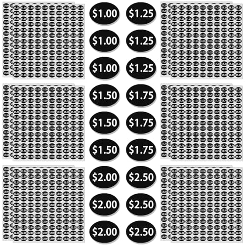 HINZIC 1560pcs Vending Machine Price Labels, 12 Sheets Black $1.00 $1.25 $1.50 $1.75 $2.00 $2.50 Snack Soda Beverage Vending Machine Stickers for Business Stores