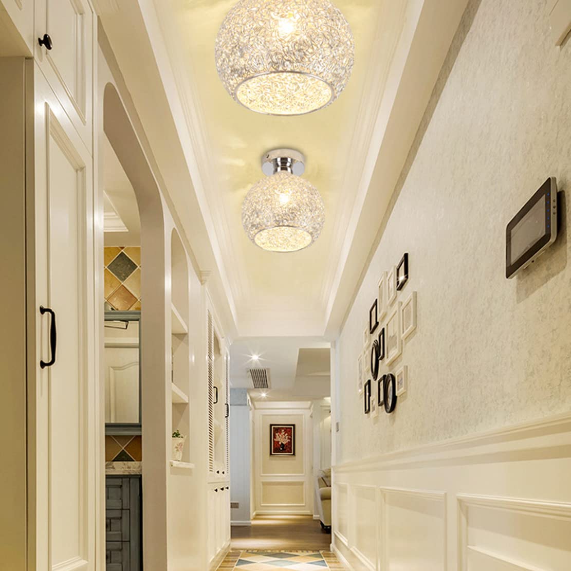 Semplice Moderno Alluminio Lampada da soffitto Corridoio Creativo Decoro Lampadario Mini Palla Illuminazione a sospensione Camera da letto Balcone Ø18CM 1×E27 MAX 40W (Palla, Argento)